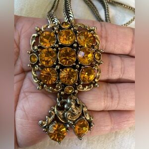 Canary Yellow Rhinestones Jeweled Vintage‎ Victorian Design Necklace